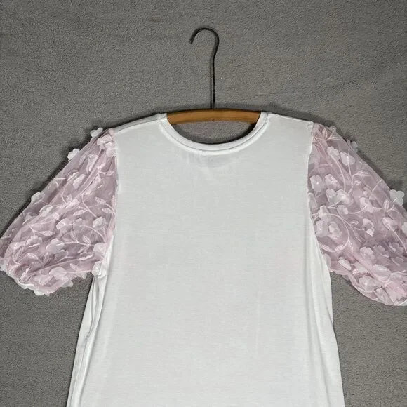 Love and Lace Women’s Size M‎ Parisian Graphic T-Shirt Pink Puff Organza Sleeves - Picture 13 of 14